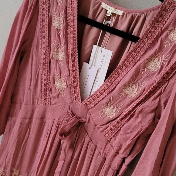 Ladies Pink Floral Embroidered Tiered Maxi Dress - FINAL CLEARANCE - Picture 7 of 12